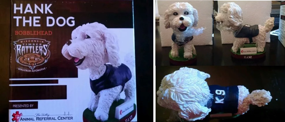 hank the dog bobblehead - wisconsin timber rattlers - milwaukee brewers