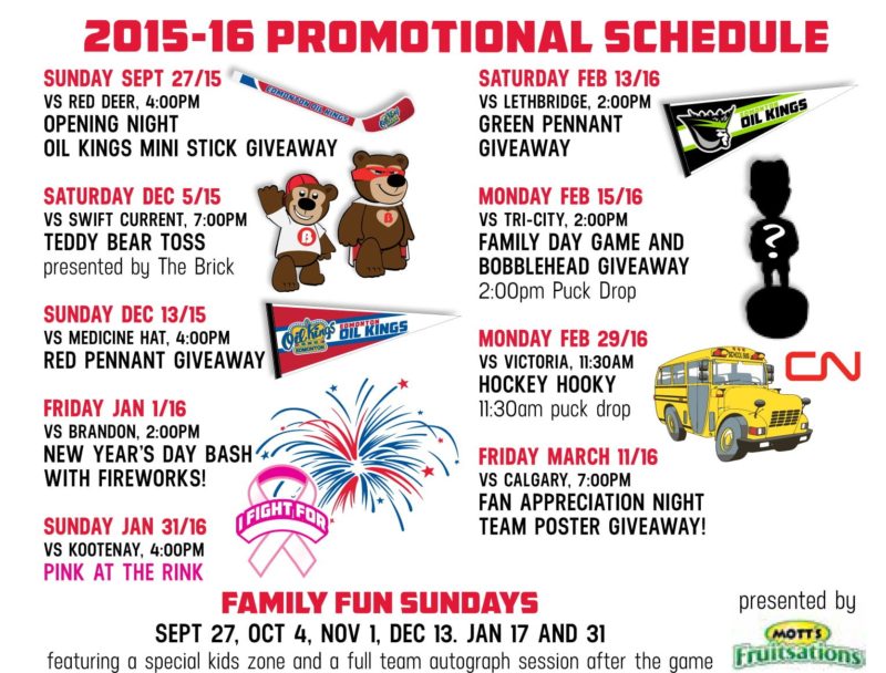 western hockey league (whl) 2015-2016 promotional stadium giveaways