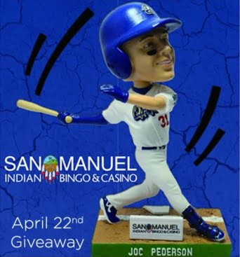 Rancho Quakes Joc Pederson Bobblehead 4-22-2016