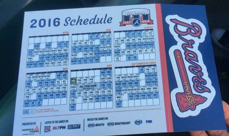 April 8-9, 2016 Atlanta Braves – Magnetic Schedule Giveaway