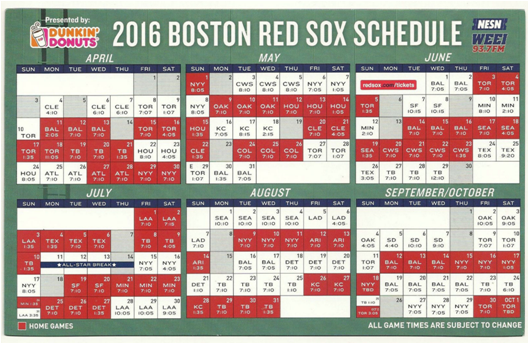 April 11, 2016 Boston Red Sox – Magnet Schedule