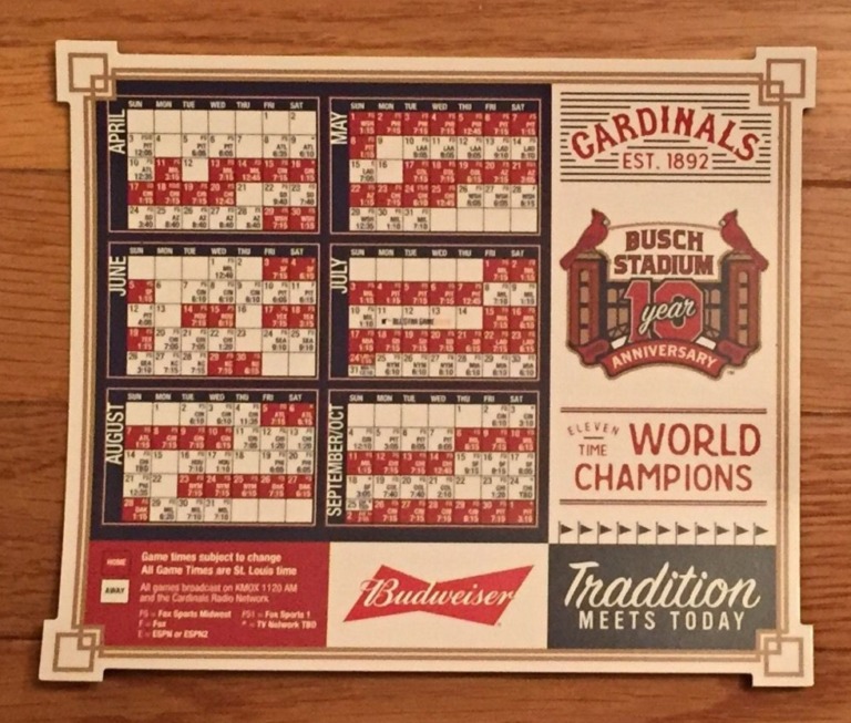 April 11, 2016 St Louis Cardinals – 2016 Cardinals Magnet Schedule