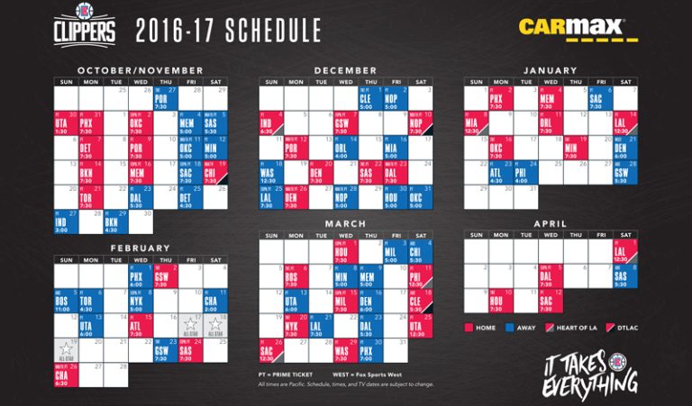 November 2, 2016 Los Angeles Clippers – Magnet Schedule