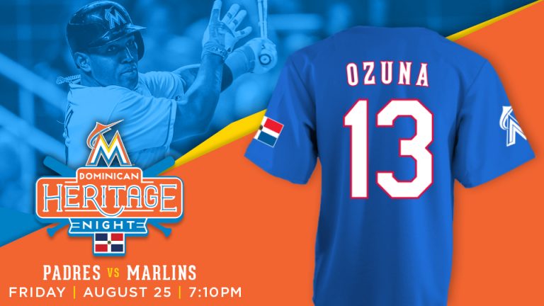 August 25, 2017 Miami Marlins – Marcell Ozuna Dominican Heritage Jersey