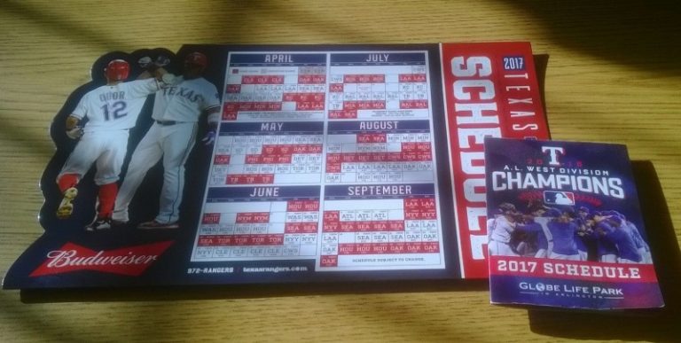 April 3, 2017 Texas Rangers – Magnetic Schedule