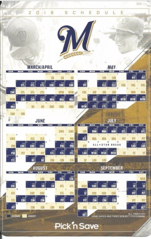 April 2, 2018 Milwaukee Brewers - Magnetic Schedule ...
