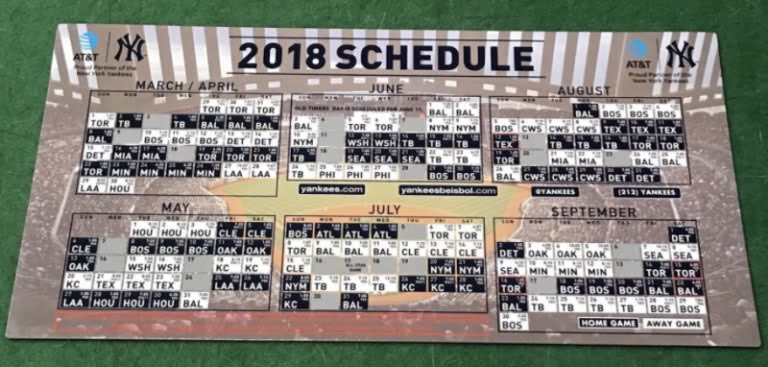 April 2, 2018 New York Yankees – Magnetic Schedule