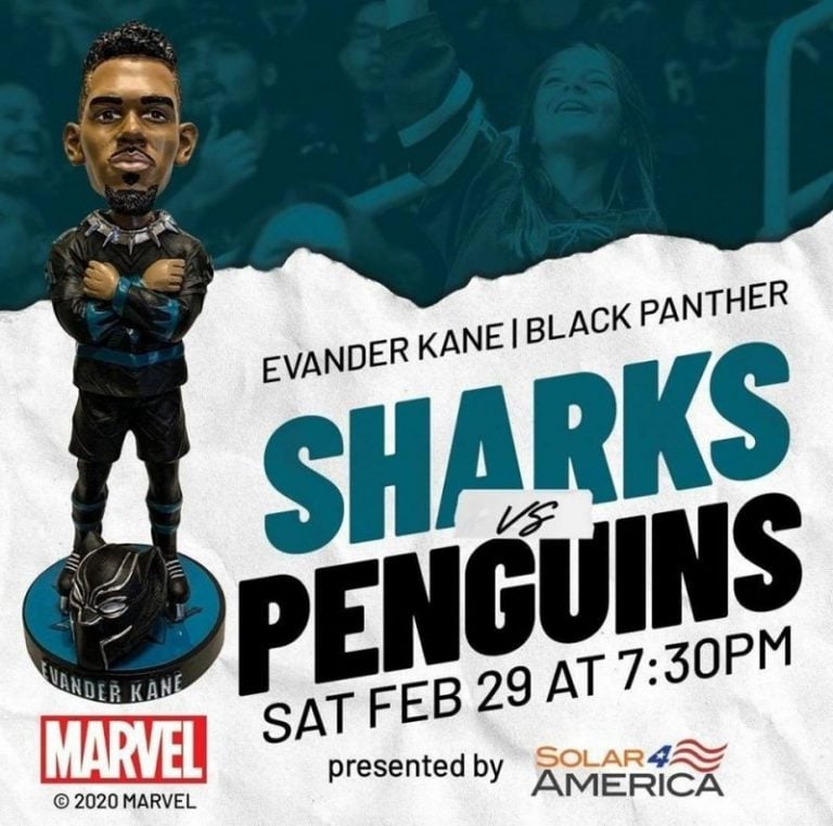 February 29, 2020 San Jose Sharks – Evander Kane Black Panther Bobblehead
