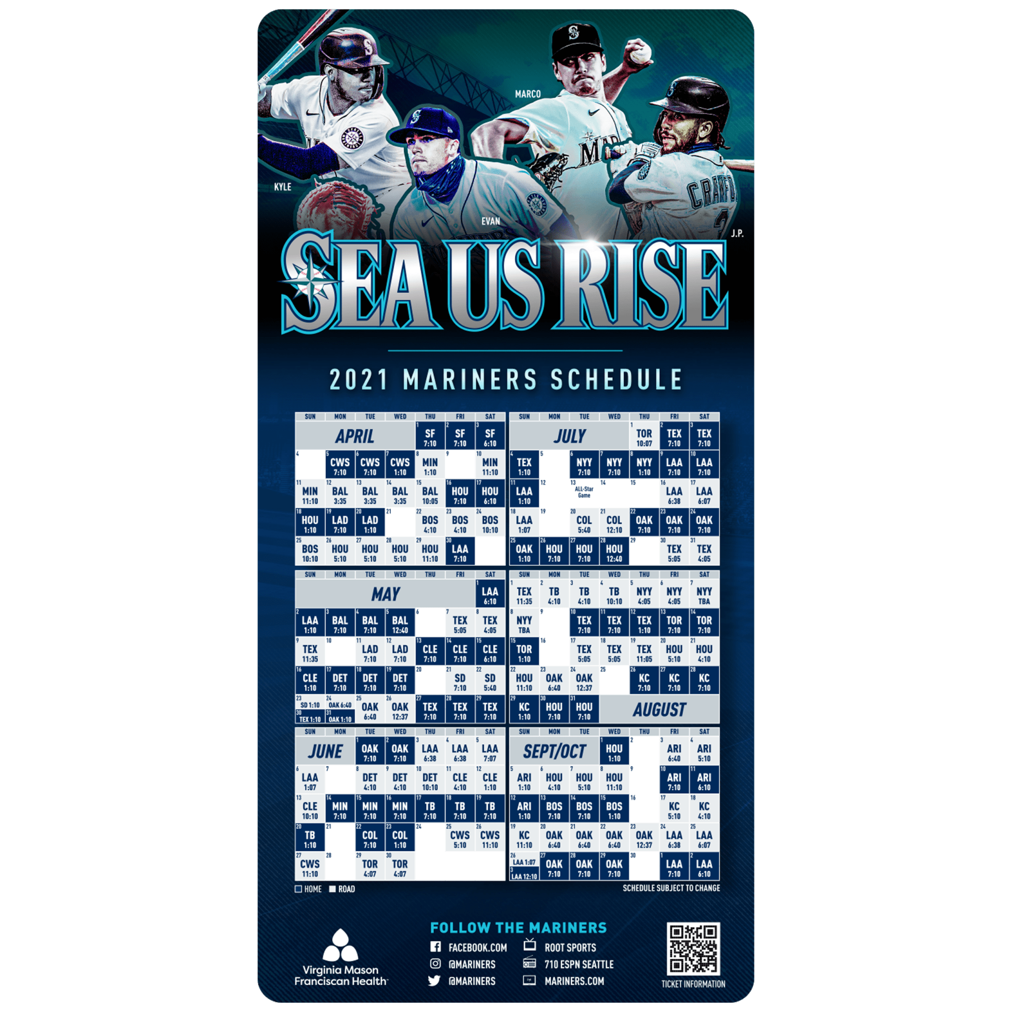 April 1 3 2021 Seattle Mariners Mariners Magnetic Schedule Stadium