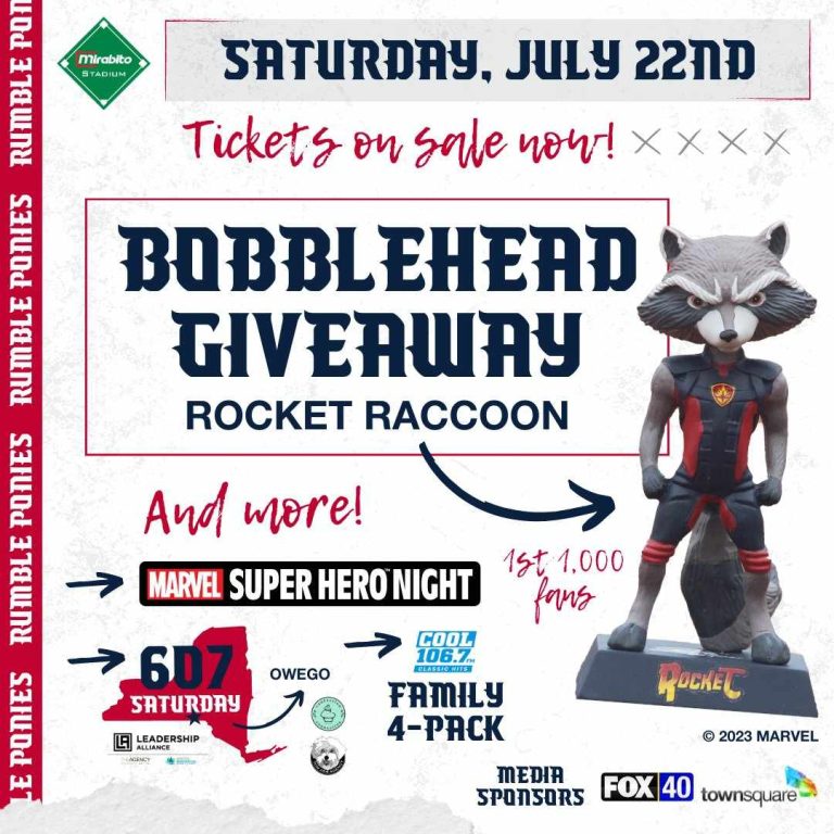 July 22, 2023 Binghamton Rumble Ponies – Rocket Racoon Bobblehead