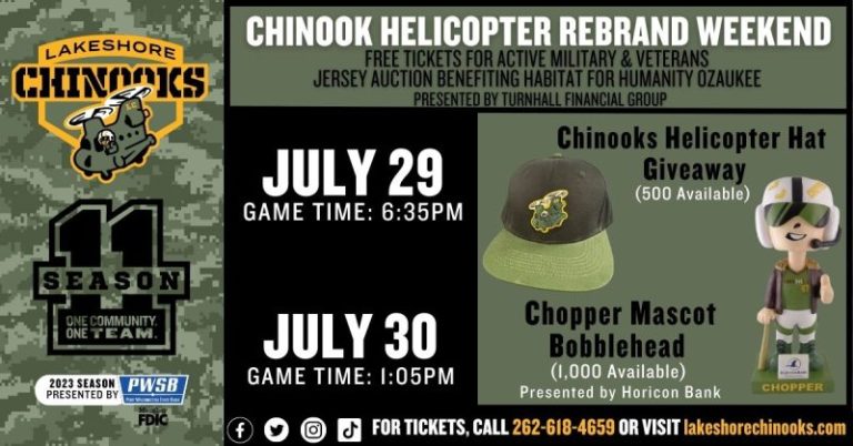 July 30, 2023 Lakeshore Chinooks – Chopper Mascot Bobblehead