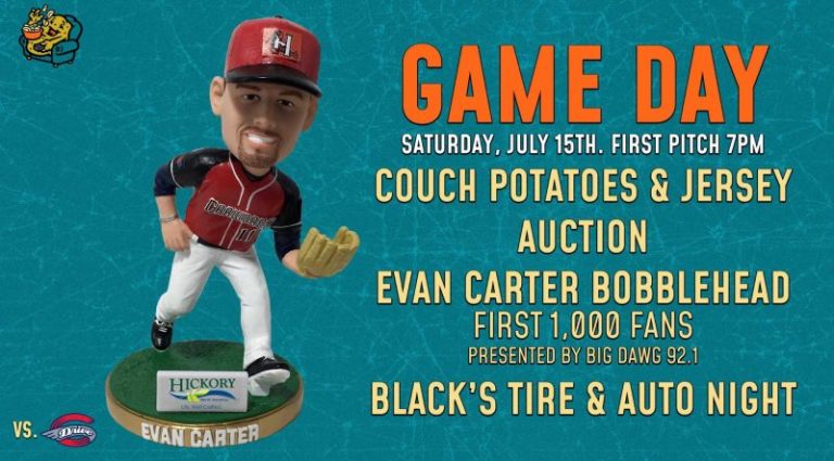 July 15, 2023 Hickory Crawdads – Even Carter Bobblehead