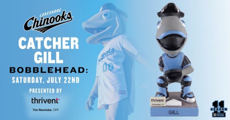 July 22, 2023 Lakeshore Chinooks – Catcher Gill Bobblehead