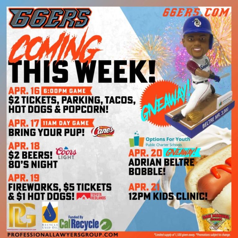 April 20, 2024 Inland Empire 66ers – Adrian Beltre Bobblehead